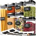 Chef's Path - Set of 7 Airtight Food Storage Containers for Kitchen Storage - Clear Plastic - Durable Strong Lids - Labels and Chalk Marker