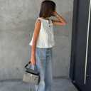 Linen Bow Tie Front Tank Tops Vest Women Coquette Babydoll Peplum Blouses Y2k Sleeveless Pleated Ruffle Tunic Shirt White (S)