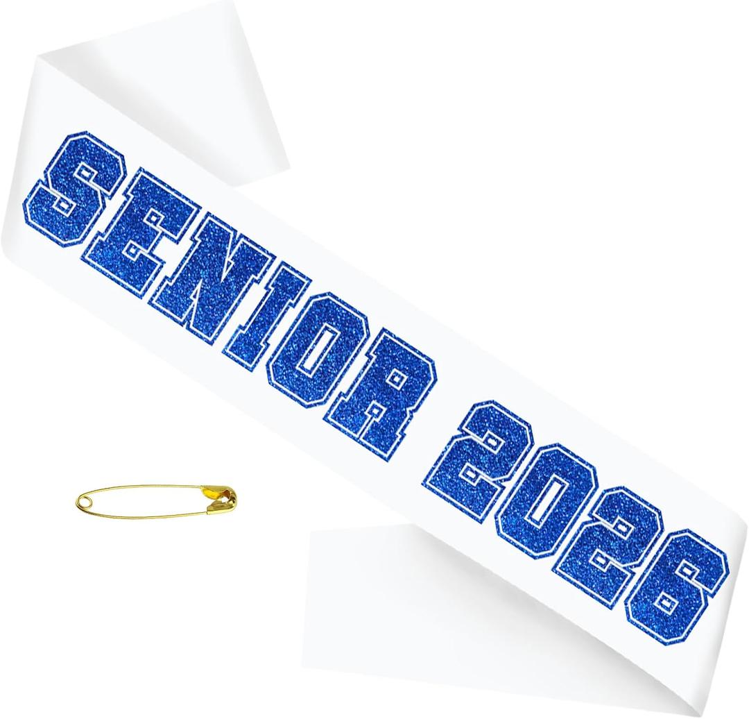 3 x Senior 2026 Sashes White Satin with Blue Glitter Letters Sashes, Class of 2026 Sash for Graduation Party, Senior Cheer Sashes, Cheerleader Sash, Class Competition Sashes