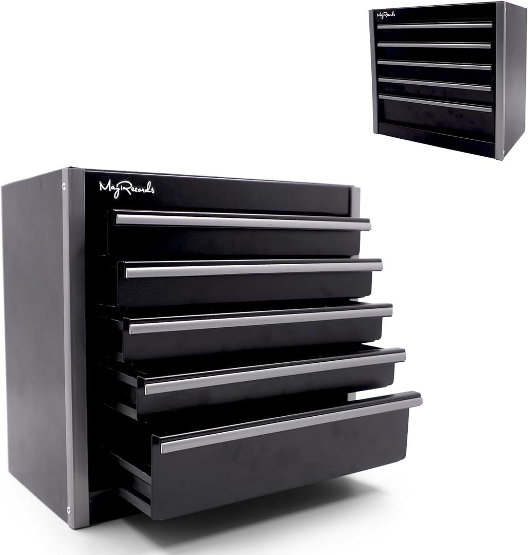 Black Mini Metal Tool Box with 5 Drawers and Top Storage, Portable Tools Storage and Organizers, Home DIY (Black, 5 drawer)