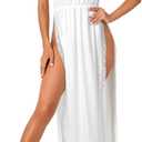 LYANER Women's Soft Satin Nightgowns Lace Trim V Neck Spaghetti Strap High Slit Maxi Slip Dress Nightdress (White), XS