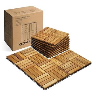 10 PCs Interlocking Deck Tiles, 12x12 inches Waterproof Wood Patio Floor Tiles for Indoor and Outdoor, Easy Snap Flooring, Balcony, Garden, Square Joints, Natural