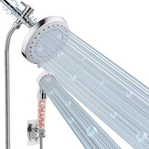 High Pressure 5 Setting Rain Shower Head Combo, 5 Setting Shower Head, Dual Shower Head Set, Handheld Filter Shower for Hard Water, Chrome (With Filter Handheld)