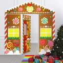5Pcs Christmas Gingerbread Door Cover Decorations - Porch Banner Front Backdrop Rainbow Rug for Xmas House Classroom Office Outdoor Holiday Party Decor