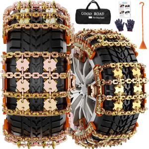 Snow Chains for Car SUV Pickup Trucks, Adjustable Portable Universal Emergency Anti Skid Snow Car Tire Chains for Tire Width 175 185 195 205 215 220 225 235 240 245 255 265, 6 Pack
