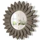 Honiway Farmhouse Wall Decor Mirror 12 inch Sunburst Boho Wood Mirror Rustic Home Decor Room Decoration for Bedroom Living Room Weathered Grey