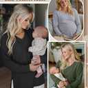 Huukeay 3 Pack Women's Thermal Maternity Shirts Long Sleeve Fleece Lined Pregnancy Tops Split Side V Neck Maternity Clothes(White, Light Gray, Black,Small)