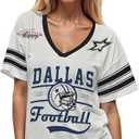 Football Jersey Shirt for Women Game Day Tshirt Football Season Outfits Fans Lover Shirts V Neck Y2k Baggy Tee Tops (X-Large, Light Gray-1)