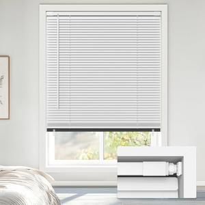 LazBlinds No Tools No Drill Cordless 1" Vinyl Mini Blinds, 100% Blackout Blinds for Indoor Windows, Room Darkening Privacy Window Blinds and Shades for Interior, 34" W x 48" H, White