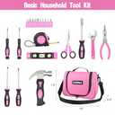 Pink Tool Set,Tool Bag for Women with Shoulder Strap,Basic Tool Kit,21Pcs,Tool Pouch with Zipper,Portable Tool Bag with Tools for Home|Dorm|Office|DIY|Desk|Apartment