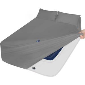 Moonsea Extra Deep Pocket Queen Sheet Sets for Air Mattress - Deep Pocket Sheets Queen Size Sets - Sheets with Pocket on Side - Easily Fits Extra Deep 16 in to 24 in Pillow Top Air Mattress (Grey) (Gray)