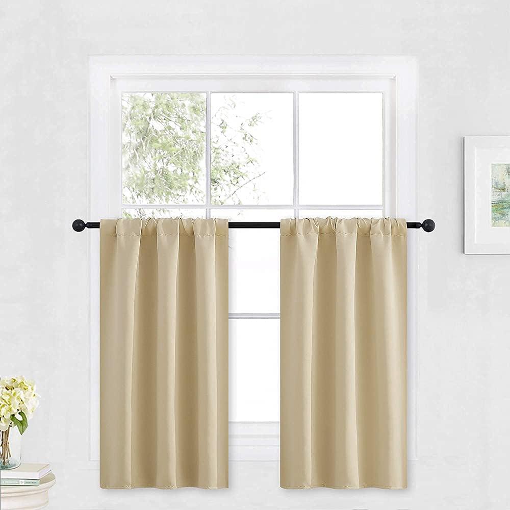 RYB HOME Kitchen Curtains Over Sink 36 inch Length, Rod Pocket Summer Light UV Blocking Energy Efficient, Cabinet Shelf Cupboard Coverings, Width 29 by Length 36, Biscotti Beige, 2 Panels