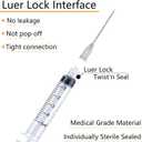 100 Pack - 5ml/cc Luer Lock Plastic Syringe with Needle 22Ga, Lab Measuring Tools for Industrial Dispensing, Science Lab and Plant Injection Supplies