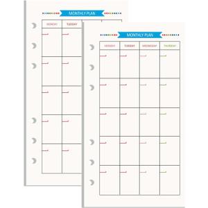 NatSumeBasics A6 Binder Refills Paper, 2 Pack 80 sheets, 3.5" x 6.5" Monthly Planner Inserts 6 Holes Notebook Papers for Personal Travel Journal (A6 Monthly)