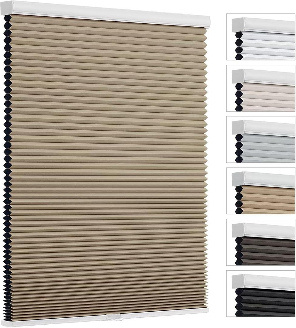 Changshade Cordless Cellular Shades, Blackout Room Darkening Black Out Honeycomb Blinds for Indoor Windows Bedroom, Pull Down Pleated Accordion Blind Easy Install, Shade Size 23" Wx50 H, Light Brown