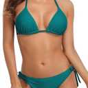 CharmLeaks Women Halter Bikini String 2 Piece Triangle Swimsuit Tie Side Swimwear, Color: Peacock Green, XL