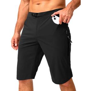 Men's Mountain Bike Shorts Stretch Cycling Biking Bicycle Quick Dry Hiking Shorts for Men Zipper Pockets (Large, Black)