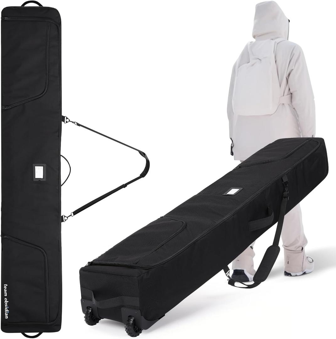 TeamObsidian Ski Bag - Can Hold Double Skis - Heavy Duty Padded Ski Bags for Air Travel - Water Resistant Snowboard or Skiing Kit Bag with Wheels