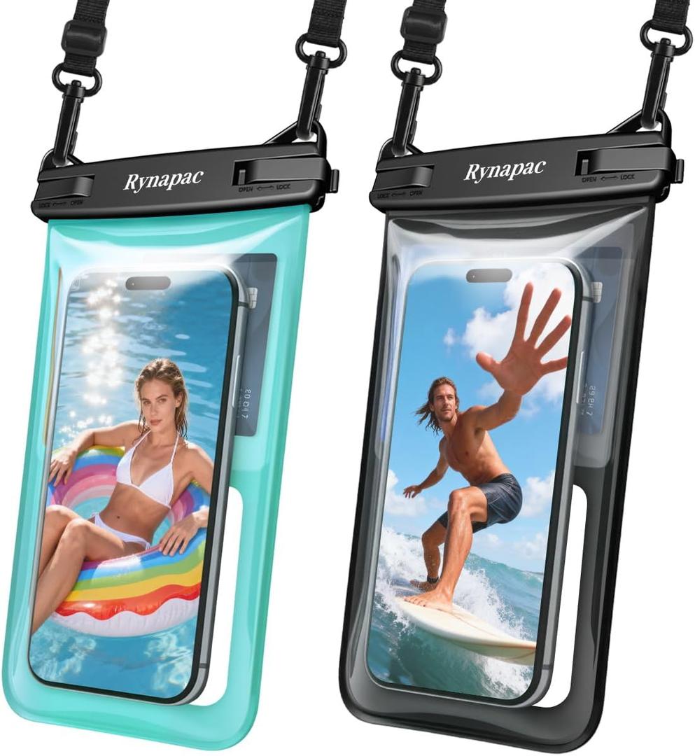 Rynapac Waterproof Phone Pouch Floating - 2Pack, [Up to 8.5''] IPX8 Waterproof Phone Case with Lanyard for iPhone 17 16 15 Pro Max, Touchscreen & Underwater Photography, Beach Cruise Essentials 2026