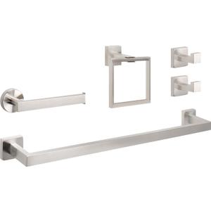 NearMoon 5 Pieces Bathroom Hardware Set 304 Stainless Steel, Square Towel Rack Kit - 24" Towel Rod + Towel Ring + Toilet Paper Holder + 2 Robe Hooks, Wall Mounted Bath Accessories (Brushed Nickel)