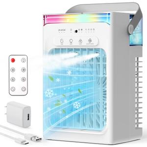 Portable Air Conditioners, Mini Personal Evaporative Cooler with Remote, 2 Mist Modes, 4 Wind Speeds, 1100 ML Water Tank, 2/4/6H Timer, Colorful Light, USB-C Powered Cooling Fan for Room Office Car, XL
