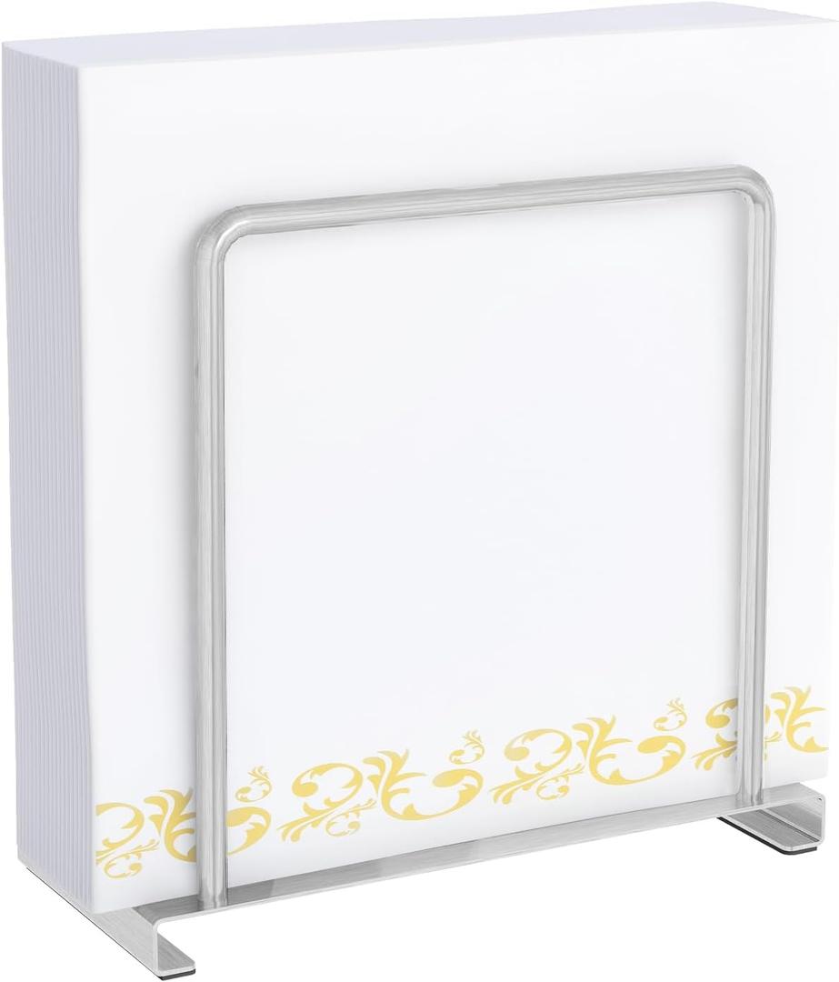 STWWO Napkin Holder for Table, Metal Napkin Holder for Kitchen Dining, Standing Paper Napkin Storage for Table Countertop, Silver