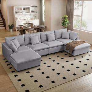 Eafurn Oversized 6 Seater Modular Sectional Sofa Modern Chenille Upholstered Large Corner Couch with Movable Ottoman,143" Convertible U/L Shaped Sectional Sofa for Living Room (Grey)