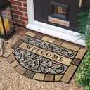 New Large 36"x24" Heavy Duty Welcome Mat Outdoor with Non-Slip Rubber Backing - Durable Outdoor Door Mat for Front Door Entrance, Garage, Patio & High Traffic Areas - Stone Scroll DesignBrown