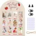 My First Year Photo Display Sign from 1-12 Month Berry 1st Birthday Wooden Picture Frame Strawberry Milestone Monthly Board for Girl One Birthday Decorations Baby Keepsake Nursery Decors Gift