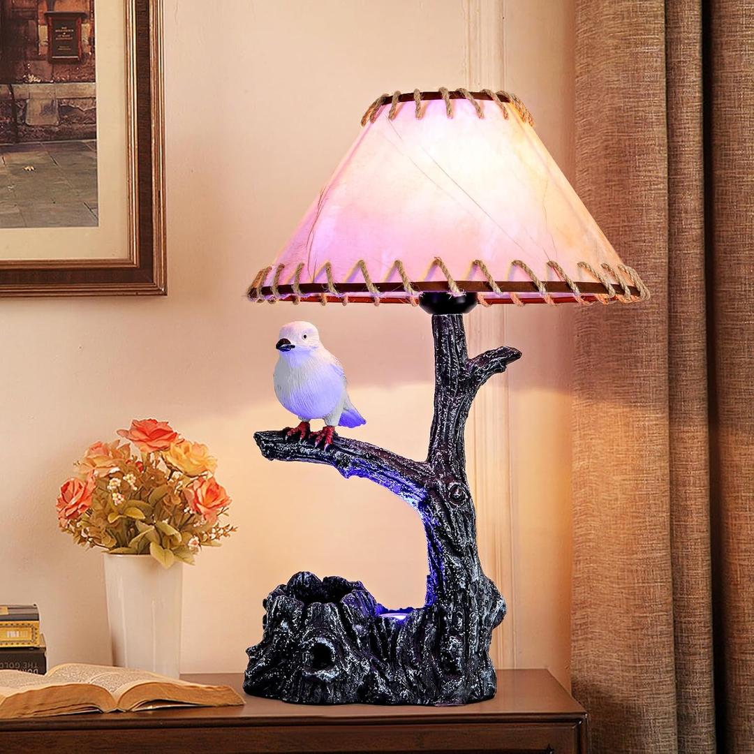 RGB Midcentury Table Lamp Vintage Bedside Lamp Rustic Countryside Nightstand Light Farmhouse Resin RGB Desk Lights for Bar Coffee Living Room Bedroom Restaurant Entry