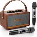 Retro Karaoke Machine with 2 Rechargeable Microphones, Wireless Loud Bass Bluetooth Speaker for Adults, Support USB/TF/AUX/RCA, Portable PA System for Home Party, Vintage Decor, Gift (Brown)