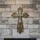 Comfy Hour Rustic Bronze & Turquoise Wall Cross 13 inch Vintage Western Home Decor Heavy Stone-Resin Art Religious Christian Gift for Living Room, Bedroom & Entryway, Cooper