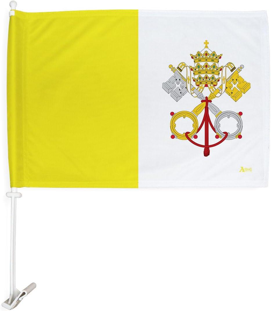 Vatican City Flag for Car Catholic Memorabilia 2025 New Pope Bandera para Carros Window Clip Pole Mount Kit Bishop of Rome Poster Decor Accessories Sign Roman Decorations Religious Gifts Made in USA