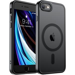 SUPFINE Magnetic for iPhone SE Case 2022 (3rd)/ 2020 (2nd), iPhone 8 Case (Compatible with MagSafe) (Military Grade Drop Protection) Translucent Matte Phone Cover, Black