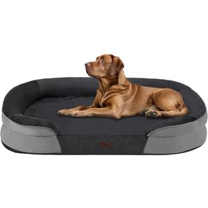 Dwanton Orthopedic Dog Bed for Extra Large Dogs with Gel Memory Foam, Waterproof Dog Sofa, Washable Pet Bed with Four Sided Bolster Cushion, Removable Cover & Non-Slip Bottom, 45", Dark Gray