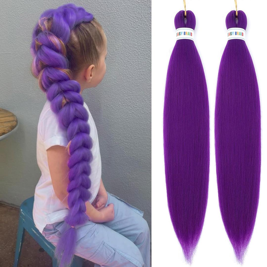 Purple Braiding Hair Pre Stretched Synthetic Braiding hair Extensions for Braids, Purple Hair Extensions for Stage Party Halloween Costume Cosplay 48 Inch 2 Packs