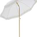 6.5FT Boho Patio Umberlla with Fringe,UPF50+ Outdoor Umbrella with Fiberglass Ribs and Push Button Tilt,Tassels Umbrella for Beach,Terrace,Picnic