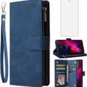 Asuwish Compatible with T-Mobile Revvl 4 Plus Wallet Case and Tempered Glass Screen Protector Flip Cover Card Holder Cell Phone Cases for Tmobile Revel 4+ T Mobile Revvl4+ TCL Revell Four + 4Plus Blue