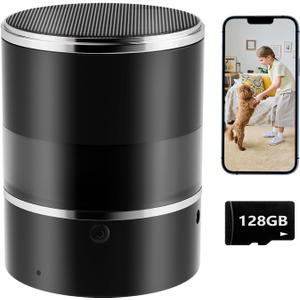 Security Camera with Bluetooth Speaker, 1080P Wireless WiFi Camera for Home/ Office/ Baby/ Pet, Indoor Camera Rotating Lens, with Motion Detection, APP, Local & Cloud Storage (Included 128GB SD Card) (Black)
