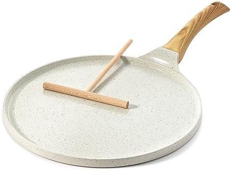 SENSARTE Nonstick Crepe Pan with Spreader, 12-Inch Natural Ceramic Coating Dosa Pan Pancake Flat Skillet Tawa Griddle with Stay-Cool Handle, Induction Compatible (White)