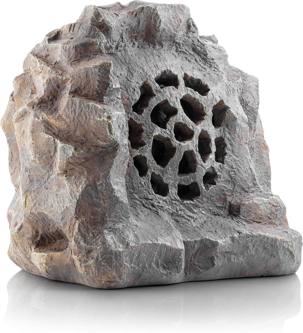 Alpine Corporation 11" Tall Weather-Resistant Bluetooth Solar-Powered Wireless Rock Speaker with 50 Foot Range High-Fidelity Sound, and Portable Audio System, Gray