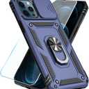 SunStory Compatible with iPhone 12 Pro Max Case with HD Screen Protector & Slide Camera Cover & Rotated Ring Kickstand, [Military-Grade] Phone Case for iPhone 12 Pro Max (Blue)