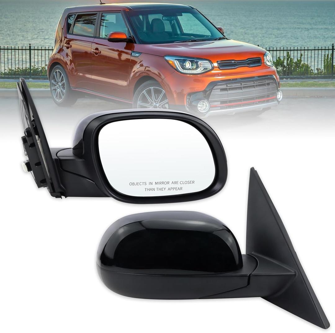 Right Passenger Side Mirror Compatible With 2014 2015 2016 2017 2018 2019 Kia Soul With Manual Folding Power Glass Black Replace#87620B2500 (3Pins)