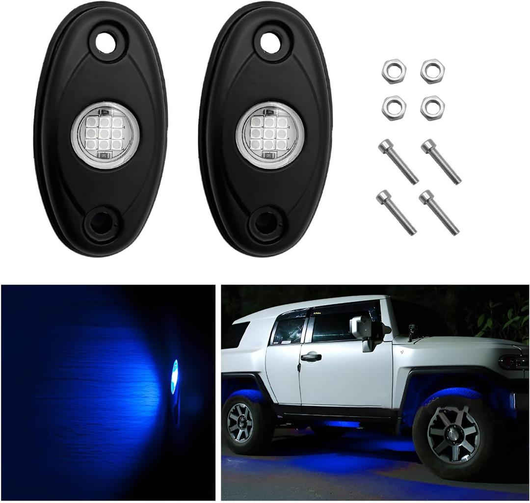 2 PCS LED Rock Lights, IP67 Waterproof Neon Trail Rig Lamp Lighting, High Brightness Underglow Fender Lights for Trucks SUV Off Road, Universal Car Accessories for Lighting (Blue)