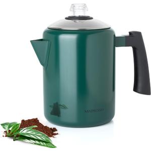Mixpresso Green Stainless Steel Coffee Percolator Stovetop, 37oz Classic Percolator Coffee Pot, Great For Camping Pot, 5-8 Cup Stove Top Espresso Maker, Cool-Touch Handle
