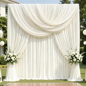 12ft x 10ft Ivory Backdrop Curtains for Parties, Wrinkle Free 2 Panels Photo Backdrop Drapes Back Drop Cloth for Wedding Birthday Photography Background Decor