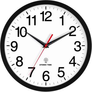Atomic Wall Clock, Modern 14 Inch Battery Operated Wall Clocks, Analog Clock for Living Room, Office, Home, Bedroom, Kitchen, Bathroom(Black)