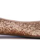 FEVERSOLE Women's Macaroon Colorful Memory Foam Cushion Insock Patent Ballet Flat, Glitter Rose Gold Pointed, 9
