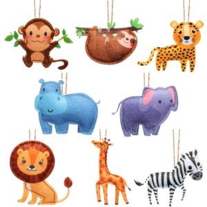 8 Pieces Christmas Decorations Set Felt Animal Ornament Giraffe Lion Pig Cow Christmas Ornament Hippo Duck Decorative Hanging Ornaments for Tree Home Party Decorations (Jungle Animal)