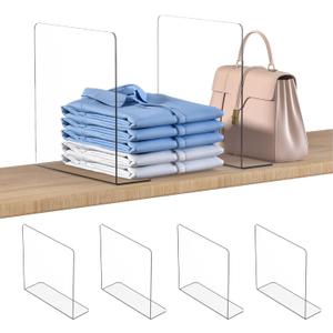 OKPOW Shelf Dividers Closet Organizer - 12" Tall X 11.8" Deep Acrylic Clear Sturdy Separate for Clothes Purse - Adjustable Space Saver Easy Install for Home Organization Enthusiasts 4 Pack
